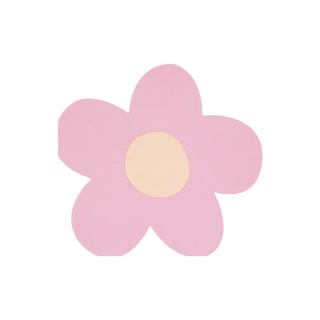 A minimalistic illustration of a five-petaled flower with a pastel color theme against a clean, off-white background. Daisy Shaped Napkins by Meri Meri.