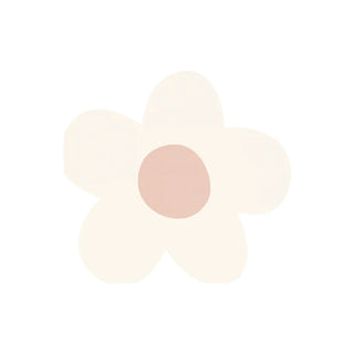 A minimalist illustration of a 90s-inspired daisy with five pale petals and a muted central disc, employing soft, pastel colors for a gentle, soothing visual effect can be found in the Meri Meri Daisy Shaped Napkins.
