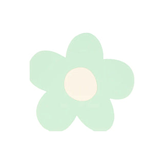 A minimalistic illustration of a daisy with pastel green petals and a pale yellow center, portraying a simple, clean design against a plain background by Meri Meri's Daisy Shaped Napkins.