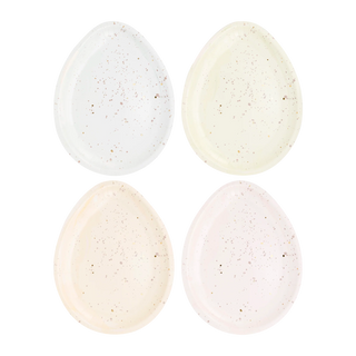 Four white Easter Egg Plate Sets on a black background, perfect for Easter brunch from My Mind's Eye.