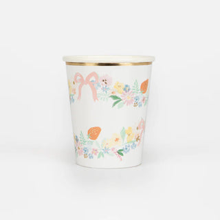 Elegant Floral CupsThe elegant combination of watercolor flowers, strawberries and on-trend bows on these party cups is perfect for garden parties, bridal showers or any celebration whMeri Meri
