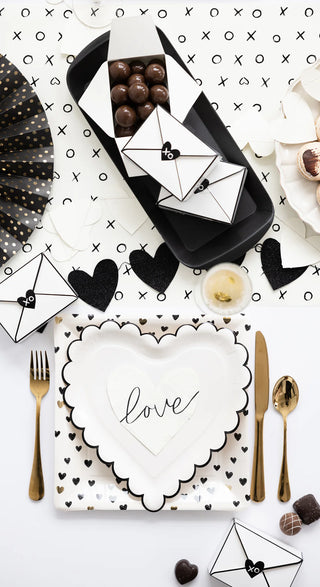 Valentine's Day calls for a romantic dinner, complete with elegant gold foil decorations and My Mind’s Eye Square Hearts paper plates.