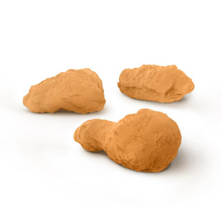 Three Fred and Friends Fried Chicken Erasers, shaped like brown, breaded, and fried chicken wings, are displayed against a plain white background.