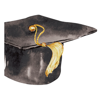 An illustration of a traditional black graduation cap, also known as a mortarboard, with a gold tassel indicative of academic achievement, typically depicted on Sophistiplate Graduation Napkins used during commencement ceremonies.