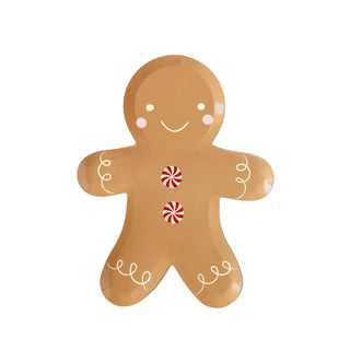 A Gingerbread Man Shaped Paper Plate surrounded by candy canes on a white background. (Brand: My Mind's Eye)