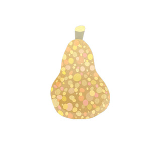 Illustration of a pear with a light brown background and various sized colored spots in shades of yellow, peach, and pink, perfect for a Thanksgiving gathering—exactly what you’ll find on the Gourd Dessert Plates by Jollity & Co.