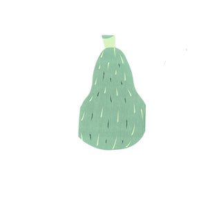 Illustration of a green avocado with a stem against a white background. The avocado has light green spots and short lines, giving it texture. Perfect for adding a fresh touch to your Thanksgiving gatherings with Jollity & Co's Gourd Large Napkins in a pack of 16.