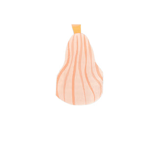 Illustration of a stylized pear with vertical pink and orange stripes on a white background, perfect for adding a charming touch to your Thanksgiving table setting. Enhance your festive decor with Jollity & Co's Gourd Large Napkins.