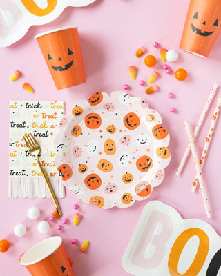 Scattered Pumpkins Paper PlatesFriendly frights abound with these pumpkin dinner plates. Featuring a colorful and whimsical jack o' lantern pattern these scalloped edged paper plates set the perfeMy Mind’s Eye