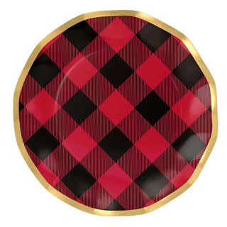 BUFFALO CHECK WAVY PAPER DINNER PLATEThese ruffled edge Red and Black buffalo check plaid beauties have a metallic gold rim and will help you host the perfect holiday party, and add a touch of elegance.Sophistiplate