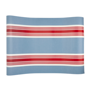 The Hamptons Striped Paper Table Runner by My Mind’s Eye, featuring blue with red and white horizontal stripes, brings the charm of an Americana table setting to your festive gathering.