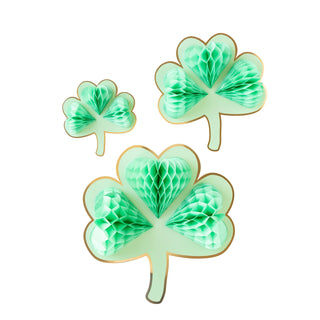 Three My Mind’s Eye Hanging Shamrock Honeycomb paper cut outs.