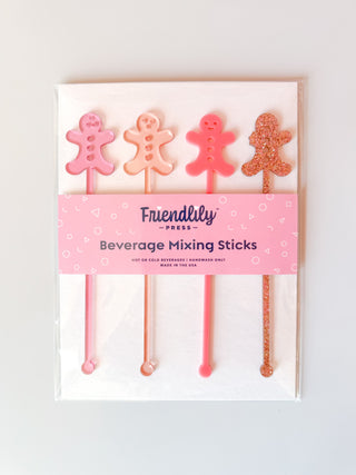 Pink Gingerbread Men Beverage Mixing Sticks