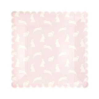 A soft pink baby blanket adorned with a repeated Bunny Pattern Plate design, offering a gentle, comforting aesthetic for infant care by My Mind's Eye.