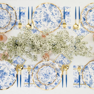 TIMELESS PAPER GUEST TOWELThese white napkins with blue flowery images also have metallic gold coloring, they really add a touch of elegance to any table setting. These Timeless pieces are goSophistiplate