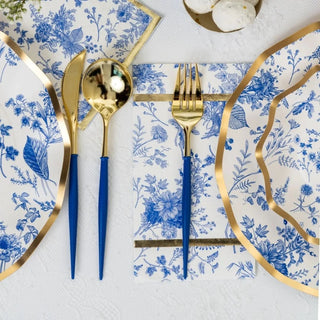 TIMELESS PAPER GUEST TOWELThese white napkins with blue flowery images also have metallic gold coloring, they really add a touch of elegance to any table setting. These Timeless pieces are goSophistiplate