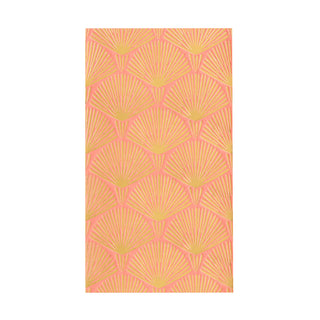 Jollity & Co's La Boheme Guest Napkins feature Art Deco gold fan designs on a peach background, perfect for enhancing your tableware or adding elegance to any party collection.