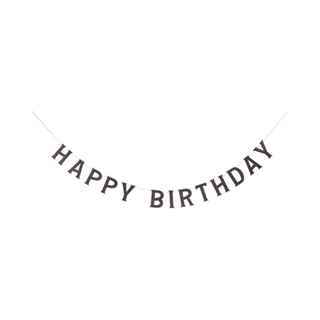 A string of letters spelling "HAPPY BIRTHDAY" hangs in an arc on a black background, making the Miles Per Hour - Happy Birthday Banner Set by My Mind’s Eye the perfect party accessory.