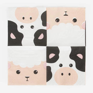 Mini Farm Animal NapkinsOn a farm, there are pigs, sheep and cows! The cows go moo, the sheep go baa baa... In short, a farm comes to life! 20 paper napkins populated by farm animals perfecMy Little Day