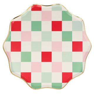 Multi Check Dinner PlatesCheck out these special plates! The jolly mix of traditional festive greens and red team beautifully with pink and gold foil for a statement effect. And there's moreMeri Meri