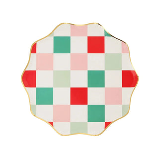 Multi Check Side PlatesCheck out these plates! The jolly mix of traditional festive greens and reds team beautifully with pink and gold foil for a statement effect. And there's more - turnMeri Meri