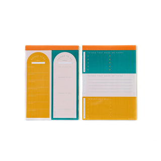 Two colorful Notepad Sets by My Mind’s Eye, one titled "Weekly Plan" with days of the week, and the other featuring guided prompts for "To Do," "Made Me Happy," "Made Me Think," and "Tomorrow I Will" – perfect for organizing daily tasks.