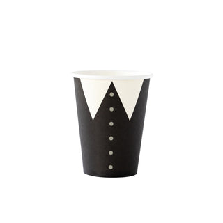 A black and white Party More Lapel Paper Party Cup perfect for a haunted house party by My Mind's Eye.
