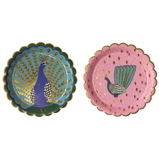 Two Ma Fête Peacock Plates with gold foils.