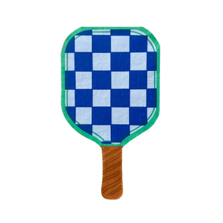 Elevate your Pickleball Social Club gatherings with the Daydream Society's Pickleball Social Club Paddle Guest Napkins, featuring a striking blue and white checkerboard pattern, accented by a green border and complemented with the elegance of a wooden handle design. Perfect for any social occasion.