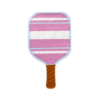 A paddle featuring a pink and white striped face with a brown grip, ideal for your next event with Daydream Society's Pickleball Social Club Paddle Guest Napkins.