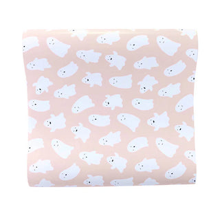 The Pink Ghosts Paper Table Runner by My Mind’s Eye is perfect for a whimsical Halloween setting. Transform your space with this charming design, featuring small white cartoon ghosts on pink, ideal for complementing festive décor.