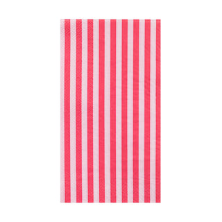 A red and white striped paper bag sits against a crisp white background, making it an ideal addition to a pink-themed event when paired with the elegant Pink Striped Guest Napkins by Sprinkle BASH.