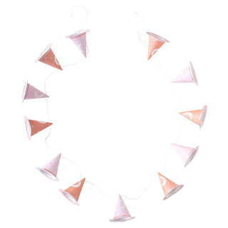 A string of the Pink Witch Hat Banner by My Mind’s Eye arranged in a circular shape on a white background brings to mind whimsical holiday decorations.