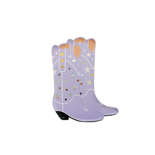 The Pony Tales Large Boot Plates by Daydream Society encapsulate a whimsical charm with their vibrant star patterns and low heel. Perfect for any Daydream Society occasion, these dreamy purple cowboy boots are ideal for both rodeo escapades and fashionable gatherings, all set against a striking white background.