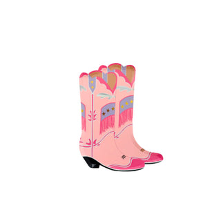 Illustration of Pony Tales Large Boot Plates by Daydream Society, featuring pink cowboy boots with fringe, stars, and cloud decorations—ideal for the next rodeo-themed event.