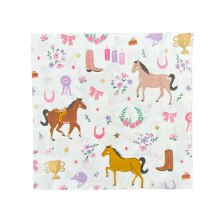 A white Pony Tales Large Napkin with horses on it, perfect for a cowgirl party by Daydream Society.