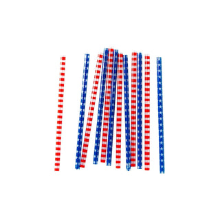 A group of Red Stripe Blue Star reusable straws by My Mind's Eye on a white background with patriotic flair.