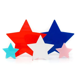 Acrylic Stars 4thOur acrylic stars are perfect for a shelf or mantel. They come in a set of 5. The large are  10" tall, the medium is 6" tall, and the smalls are 4" tall. Each star cKailo Chic
