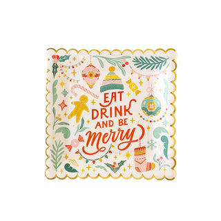 Retro Christmas Square Merry Paper PlateWhen it is time to eat, drink and be merry this Christmas make sure to bring these fun a festive party plates. With retro holiday flair, these scalloped edges paper My Mind’s Eye