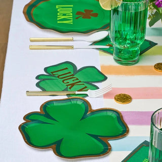 St. Patrick's Day table setting with Shenanigans Dinner Plates from Sophistiplate.