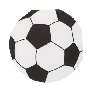 A stylish Soccer Ball Napkin by My Mind’s Eye, featuring a classic black and white pentagon and hexagon pattern, perfect for adding a sporty touch to soccer-themed events.