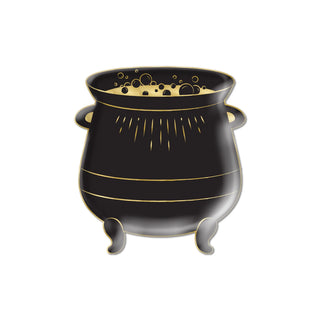 The Spellbound Cauldron Shaped Plate by My Mind’s Eye, featuring black and gold accents, is perfect for holding spooky sweet cupcakes or other Halloween goodies, and is designed to look like it’s filled with a bubbling liquid.