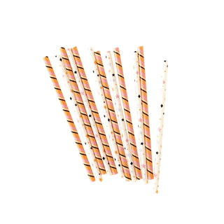 A group of Spooky Sweets Reusable Straws in orange and black, perfect for the Halloween lover, on a white background by My Mind's Eye.