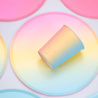 A scoop of ice cream on a Sunset Party Plate from the Loop by Frankie Party Colors Collection.