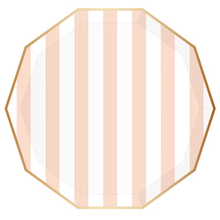 Illustration of an octagonal shape with a pastel Sweet Peach Signature Cabana Stripe pattern, displaying soft shades of sweet peach and white, evoking a gentle and minimalist aesthetic by Bonjour Fête.