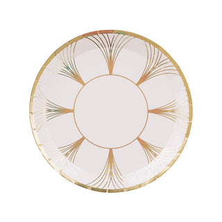 Take a Jollity & Co Gatz Dessert Plate with a circular design in gold and white for your next large party during the roaring '20s.