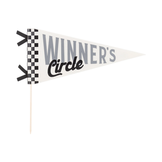 A White Winners Circle Felt Pennant by My Mind’s Eye with black text, perfect for the birthday champ's celebration or marking a spot in the winner's circle.