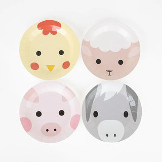 Four My Little Day Farm Animal Plates featuring charming farmyard critters on a white background.