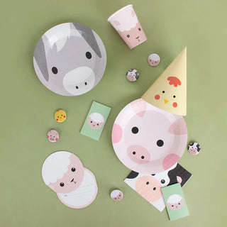 This My Little Day party kit features Farm Animal Plates, cups, and napkins, perfect for a farm-themed celebration.