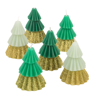 Green Mini Tree CandlesThese candles may be little, but they pack a big decorative punch! The combination of the green trees, beautifully finished with a gold glitter base, will look festiMeri Meri